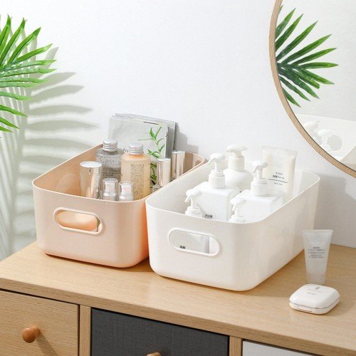 Plastic Storage Basket Desktop Portable Plastic Kitchen Refrigerator Basket Bathroom Desktop Storage Box Snack Cosmetic Organizing Box for Cabinet Office