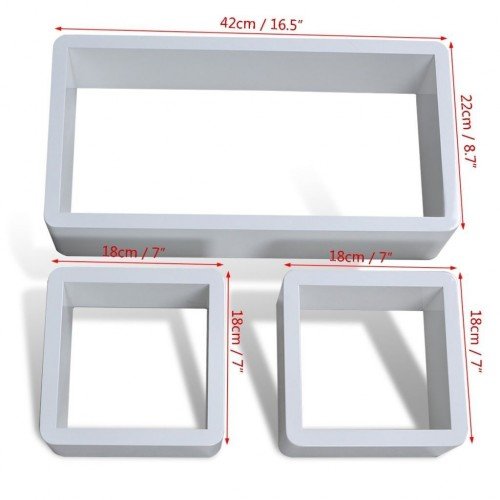 Decorative cube shelf Wall shelf (set of 3) Round Corner White