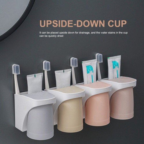 Nail-free Toothbrush Rack Magnetic Toothbrush Cup Wall Mounted Toothbrush Holder Organizer Toothbrush Toothpaste Storage Rack for Washroom Bathroom