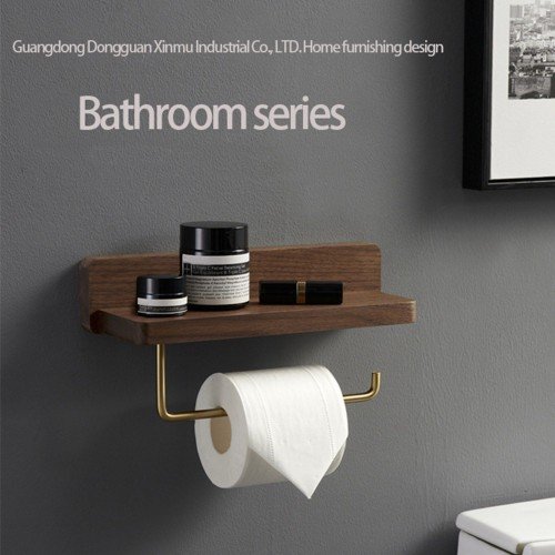 Solid wood brass paper towel holder toilet punch-free bathroom toilet creative kitchen roll paper holder toilet paper holder wooden Beech paper towel holder single roll