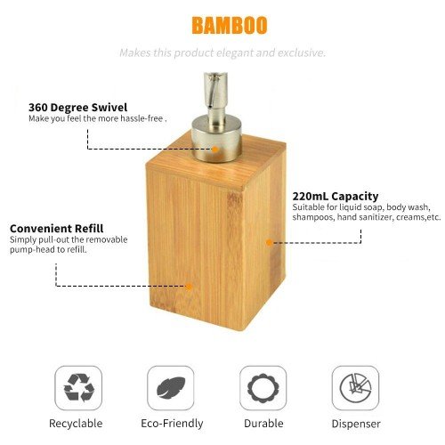 500mL Bathroom Soap Dispenser Lotion Shampoo Dispenser Bottle Holder Kitchen Bamboo Liquid Hand Soap Dispenser Pump