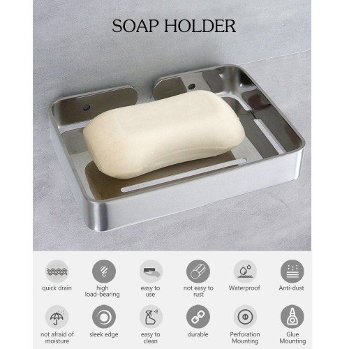 Stainless Steel Soap Dish Drain Soap Holder for Shower Soap Rack for Bathroom Kitchen Bath Tub