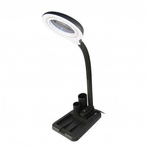 AC220V 6W 40 LED 5X/10X Magnifier Glass with Gadget Storage Design Desk Lamp Beside Light Magnifying Lens Design Illuminated Flexible Bendable Goose Neck Portable for Printing Machinery Carving