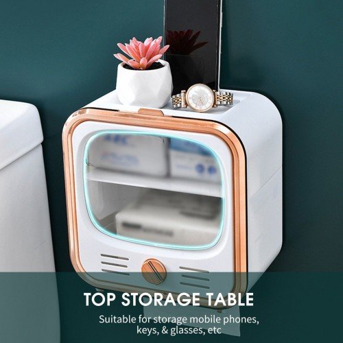 Wall-mounted Tissue Box Double-layer Paper Towel Dispenser Bathroom Self-Adhesive Toilet Paper Roll Holder Shower Facial Tissue Holder for Roll Toilet Paper Bathroom Waterproof Storage Box