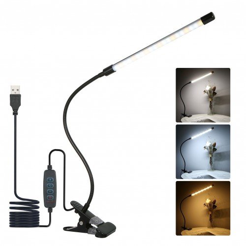 LEDs Clip-on Desk Lamp Dimmable Reading Light 3 Lighting Modes & 10 Brightness Levels Flexible Lighting Angle for Bed Headboard Office Workbench