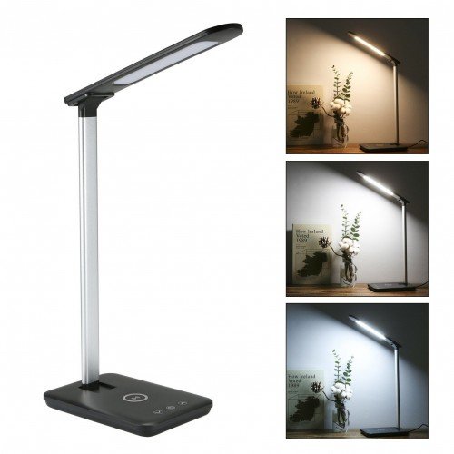 USB LEDs Desk Lamp with Wirelessly Charge Touching Control 3 Lighting Colors Dimmable Folding Eye Protecting Desk Light Reading Lamp for Office Bedroom