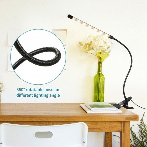 LEDs Clip-on Desk Lamp Dimmable Reading Light 3 Lighting Modes & 10 Brightness Levels Flexible Lighting Angle for Bed Headboard Office Workbench