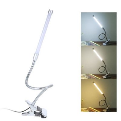 D C 5 V 7 W 18 L-ED Clamp Clip Desk Light T-able Lamp USB Powered Operated 3 Colors Temperature Changing 10 Levels Adjustable Brightness Dimmable Flexible Bendable Foldable Tube Goose Neck Design with Memory Function for Living Room Study Room Library Off