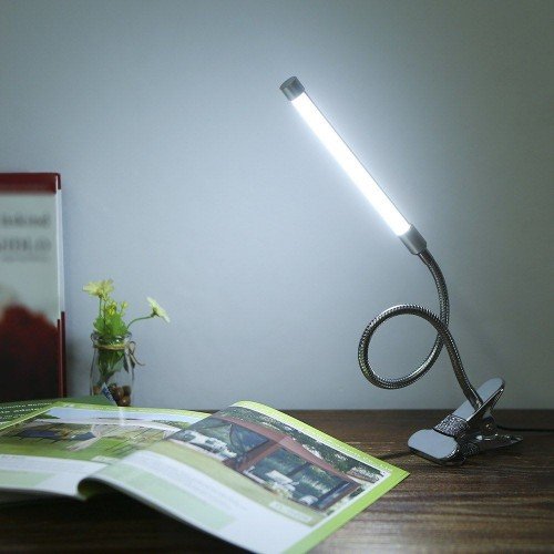 D C 5 V 7 W 18 L-ED Clamp Clip Desk Light T-able Lamp USB Powered Operated 3 Colors Temperature Changing 10 Levels Adjustable Brightness Dimmable Flexible Bendable Foldable Tube Goose Neck Design with Memory Function for Living Room Study Room Library Off