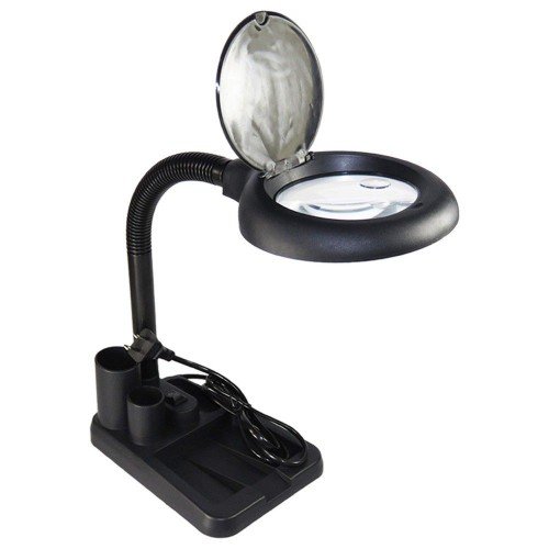 AC220V 6W 40 LED 5X/10X Magnifier Glass with Gadget Storage Design Desk Lamp Beside Light Magnifying Lens Design Illuminated Flexible Bendable Goose Neck Portable for Printing Machinery Carving