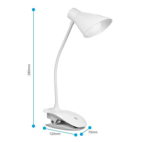 LED Clip On Reading Light 3 Brightness Levels USB Rechargeable Reading Lamp with Slick Touch Control