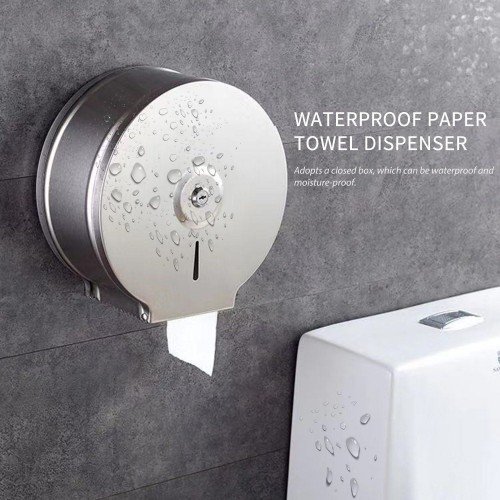 Paper Towel Dispenser Wall Mounted Drilling Paper Towel Holder Dispenser Brushed Stainless Steel Bathroom Toilet Tissue Dispenser Kitchen Round Paper Towel Dispenser with Key