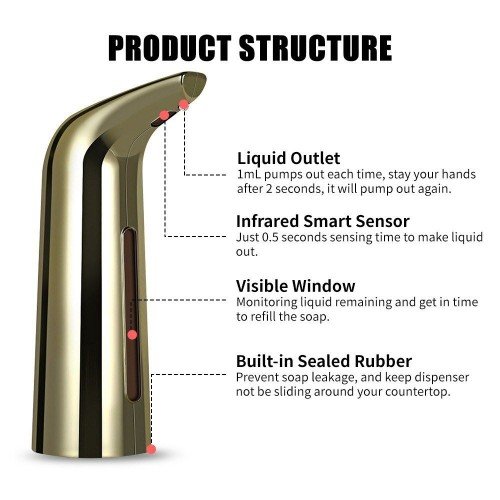 400mL Automatic Soap Dispenser Infrared Hand-free Touchless Soap Dispenser Dish Liquid Lotion Gel Shampoo Chamber Auto Hand Soap Dispenser for Bathroom Kitchen