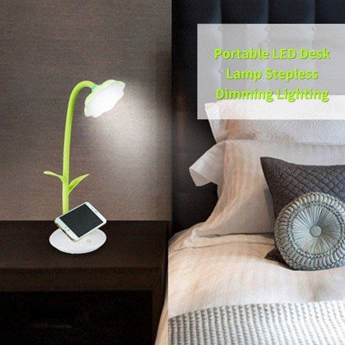 LEDs Desk Lamp with Phone Holder Base USB Rechargeable Night Light Touch Control Stepless Dimming Light 360