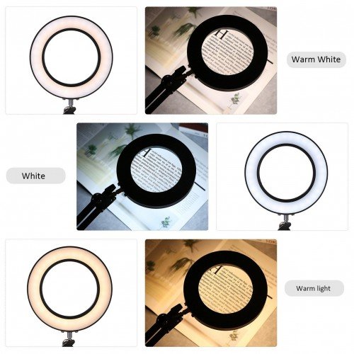 Magnifying Glass Magnifier with LEDs Clamp Clip Light 8X Magnification 10 Levels Adjustable Brightness Dimmable 3 Colors Temperature Changing Desk Lamp USB Powered Operated with Foldable Flexible Bracket Holder Rotatable Lighting Angle for Printing Machin