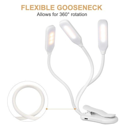 Clip On Rechargeable Eye Protect Desk Book Reading Lamp for Reading Bedside Bedroom