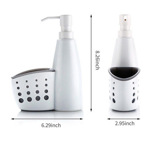 400mL Bathroom Soap Dispenser with Sponge Holder Kitchen Sink Countertop Liquid Hand Soap Dispenser Pump Bottle Caddy with Storage Compartments