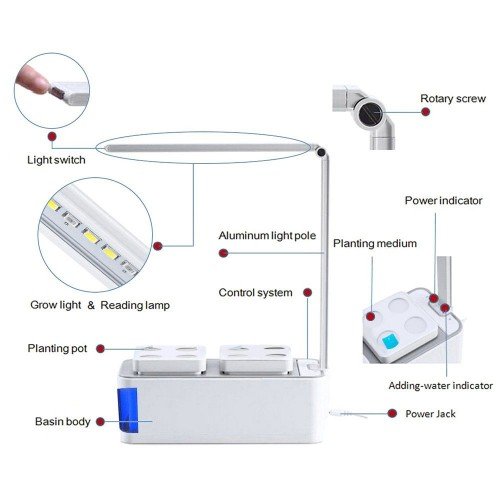 Multifunctional Smart Indoor Herb Gardening Planter Kit Hydroponic Growing System with LED Plant Grow Light AC100-240V