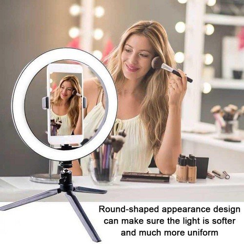 LED Selfie Round Light Brightness Adjustable Lamp for Live Broadcast Selfie Photography Video with Mobile Phone Bracket