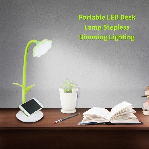 LEDs Desk Lamp with Phone Holder Base USB Rechargeable Night Light Touch Control Stepless Dimming Light 360