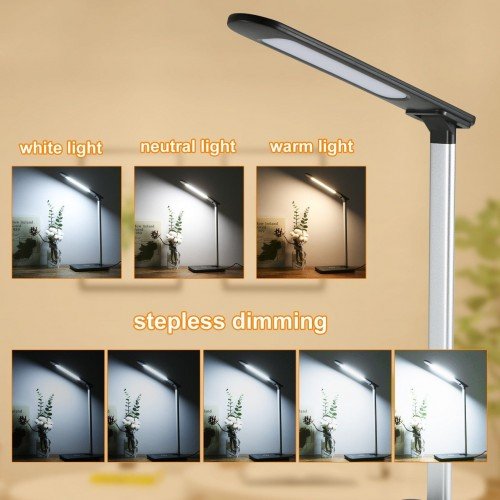 USB LEDs Desk Lamp with Wirelessly Charge Touching Control 3 Lighting Colors Dimmable Folding Eye Protecting Desk Light Reading Lamp for Office Bedroom