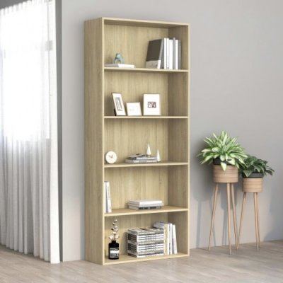 Bookcase 5 compartments Sonoma oak 80 x 30 x 189 cm chipboard