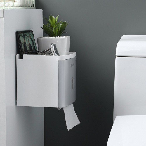 Tissue Box with Shelf Paper Towel Dispenser Wall Mounted Adhesive Roll Paper Holder Dispenser Bathroom Toilet Tissue Dispenser Home Kitchen Paper Towel Dispenser