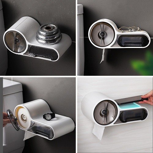 Bathroom Toilet Paper Holder with Shelf Paper Towel Dispenser Wall Mounted Paper Towel Holder Dispenser Roll Toilet Tissue Dispenser Garbage Bags Dispenser