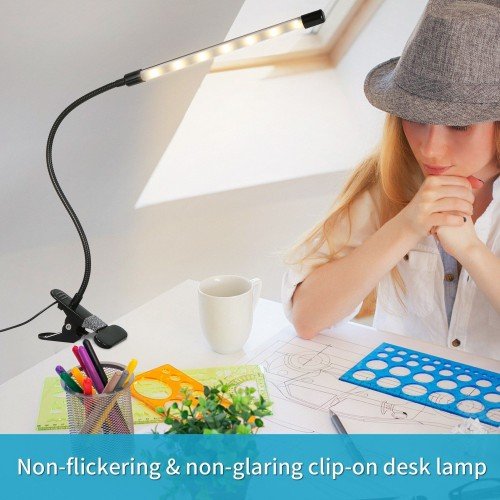 LEDs Clip-on Desk Lamp Dimmable Reading Light 3 Lighting Modes & 10 Brightness Levels Flexible Lighting Angle for Bed Headboard Office Workbench