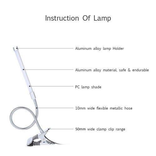 D C 5 V 7 W 18 L-ED Clamp Clip Desk Light T-able Lamp USB Powered Operated 3 Colors Temperature Changing 10 Levels Adjustable Brightness Dimmable Flexible Bendable Foldable Tube Goose Neck Design with Memory Function for Living Room Study Room Library Off