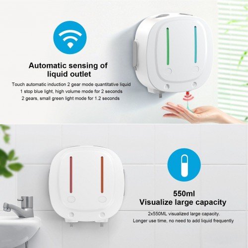 550mL x 2 Automatic Shampoo Dispenser 2 in 1 Infrared Touchless Wall Mounted Shower Soap Dispenser Drilling Drill-free Liquid Soap Dispenser for Shampoo Soap Conditioner Shower Gel