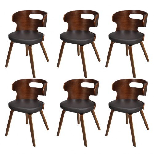 Set of 6 Dining Chairs with Cut-out Bentwood Backrest