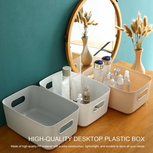 Plastic Storage Basket Desktop Portable Plastic Kitchen Refrigerator Basket Bathroom Desktop Storage Box Snack Cosmetic Organizing Box for Cabinet Office