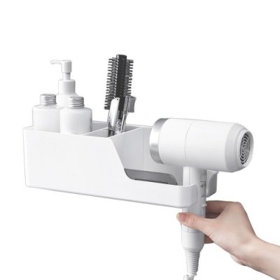 Hair Dryer Holder Wall Mounted Hair Dryer Hanging Rack With Organizer Platform Storage Rack for Bathroom Barbershop Washroom