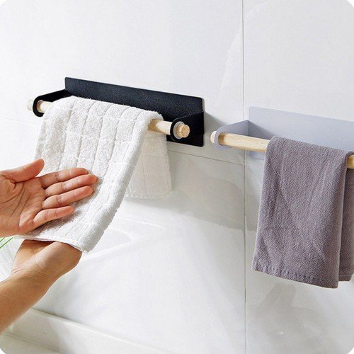 Wood Bath Towel Rack Bathroom Shelves Wall Mounted Nail-free Hanging Towel Holder Towel Bar Rustproof Iron Towel Shelf