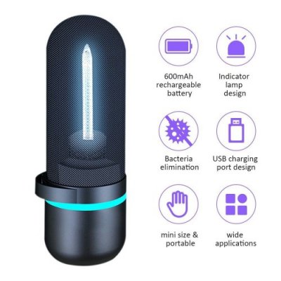 DC5 V 2.5W 185NM UV+ Ozone Sterilizing Light USB C-harging Port Indicator Pilot Lamp Design Built-in 600mAh High Capapcity Rechargeable B-attery Portable for Home Livng Room Dining Room Bedroom