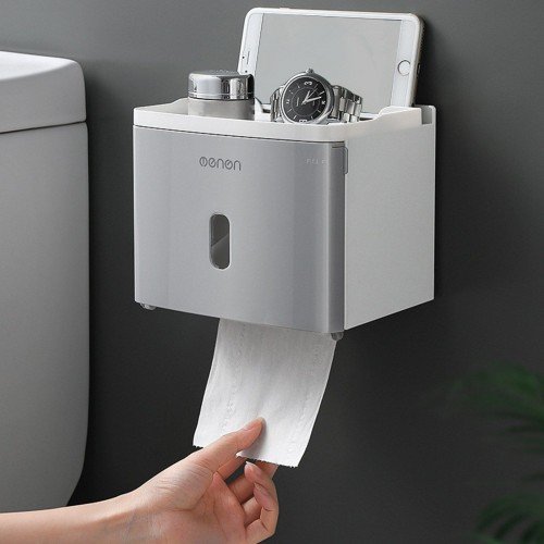 Tissue Box with Shelf Paper Towel Dispenser Wall Mounted Adhesive Roll Paper Holder Dispenser Bathroom Toilet Tissue Dispenser Home Kitchen Paper Towel Dispenser