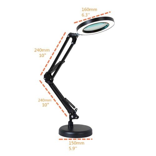 Magnifying Glass Magnifier with 64 LEDs Desk Light Table Lamp 8X Magnification 10 Levels Adjustable Brightness Dimmable 3 Colors Temperature Changing USB Powered Operated with Foldable Bendable Flexible Bracket Holder Rotatable Lighting Angle for Printing