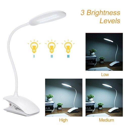 Dimmable Clip-on LEDs Rechargeable Desk Lamp Touching Control 360