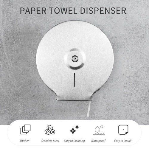 Paper Towel Dispenser Wall Mounted Drilling Paper Towel Holder Dispenser Brushed Stainless Steel Bathroom Toilet Tissue Dispenser Kitchen Round Paper Towel Dispenser with Key