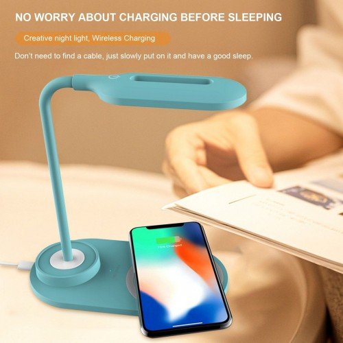 L ED Desk Lamp with Rechargeable USB C-harging Port with W-ireless C-harger 3 Lighting Modes Sensitive Control Eye-Caring Office Lamp