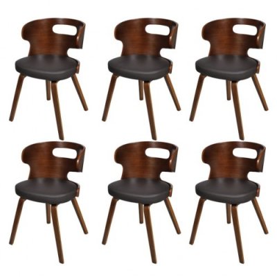 Set of 6 Dining Chairs with Cut-out Bentwood Backrest