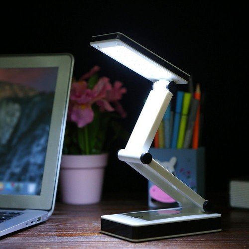 Portable Folding 24 LED Table Lamp Desk Light Sensitive Touch Control 3 Levels Adjustable Brightness Dimmable USB Charging Port 4 * AA Batteries Powered Operated for Students Reading Working Bedroom Study Room