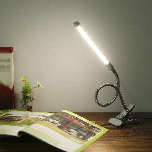 D C 5 V 7 W 18 L-ED Clamp Clip Desk Light T-able Lamp USB Powered Operated 3 Colors Temperature Changing 10 Levels Adjustable Brightness Dimmable Flexible Bendable Foldable Tube Goose Neck Design with Memory Function for Living Room Study Room Library Off