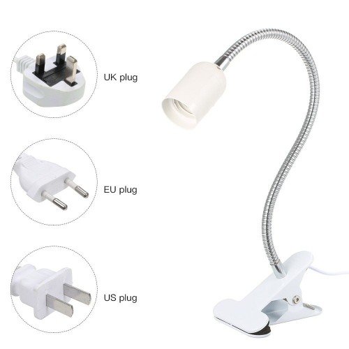 AC110-220V 50W E27 Bulb Base Socket Holder Desk Lamp (Bulb not Included) with Clamp Press Button Bendable Flexible Tube for Bedroom Living Study Room