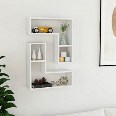 Wall shelves 2 pieces high-gloss white 50x15x50 cm chipboard