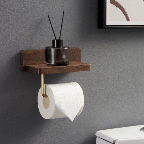 Solid wood brass paper towel holder toilet punch-free bathroom toilet creative kitchen roll paper holder toilet paper holder wooden Beech paper towel holder single roll