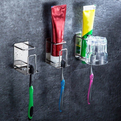 Toothbrush Holder Wall-mounted Toothbrush Stand Toothpaste Rinse Cup Holder Bathroom Organizer Storage Rack