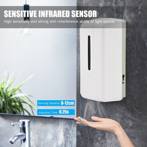 1000ml Automatic Liquid Dispenser Touchless Infrared Wall-mounted Alcohol Dispenser Hand Free Dispensing Device for School Supermarket Hotel