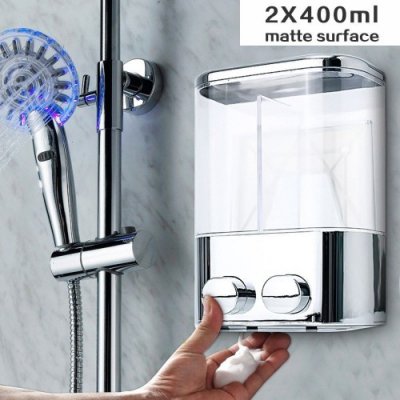 Double Wall Mount Soap Shampoo Shower Glue Dispenser Liquid Foam Lotion Bottle